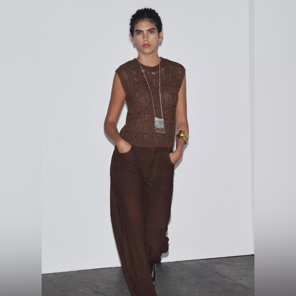 NWOT Zara Sleeveless Ribbon Open Knit Top S